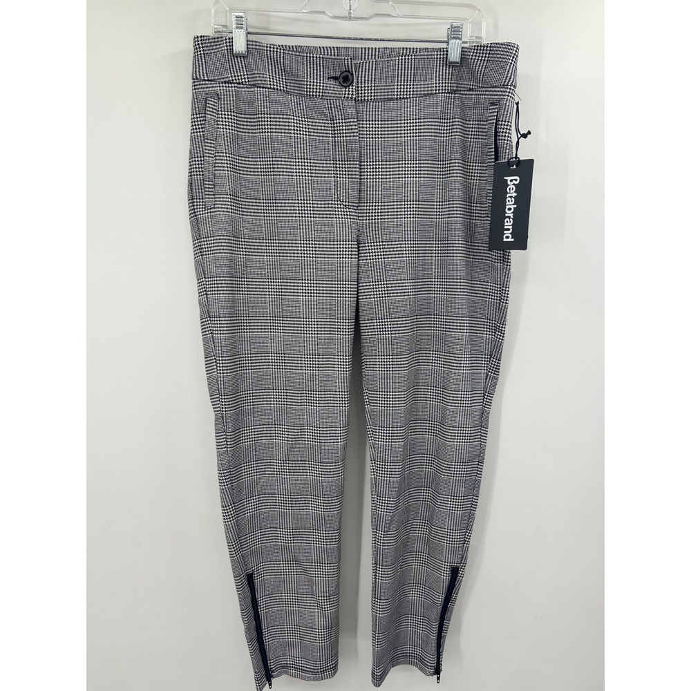 NWT Betabrand Dress Pant Yoga Pants Glen Plaid Ankle Zip Large Petite